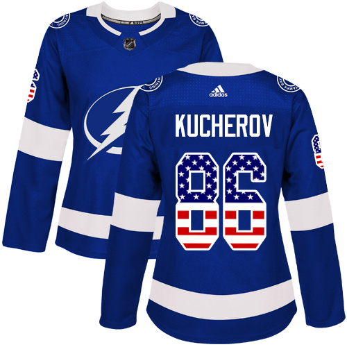 Adidas Lightning #86 Nikita Kucherov Blue Home Authentic USA Flag Women's Stitched NHL Jersey